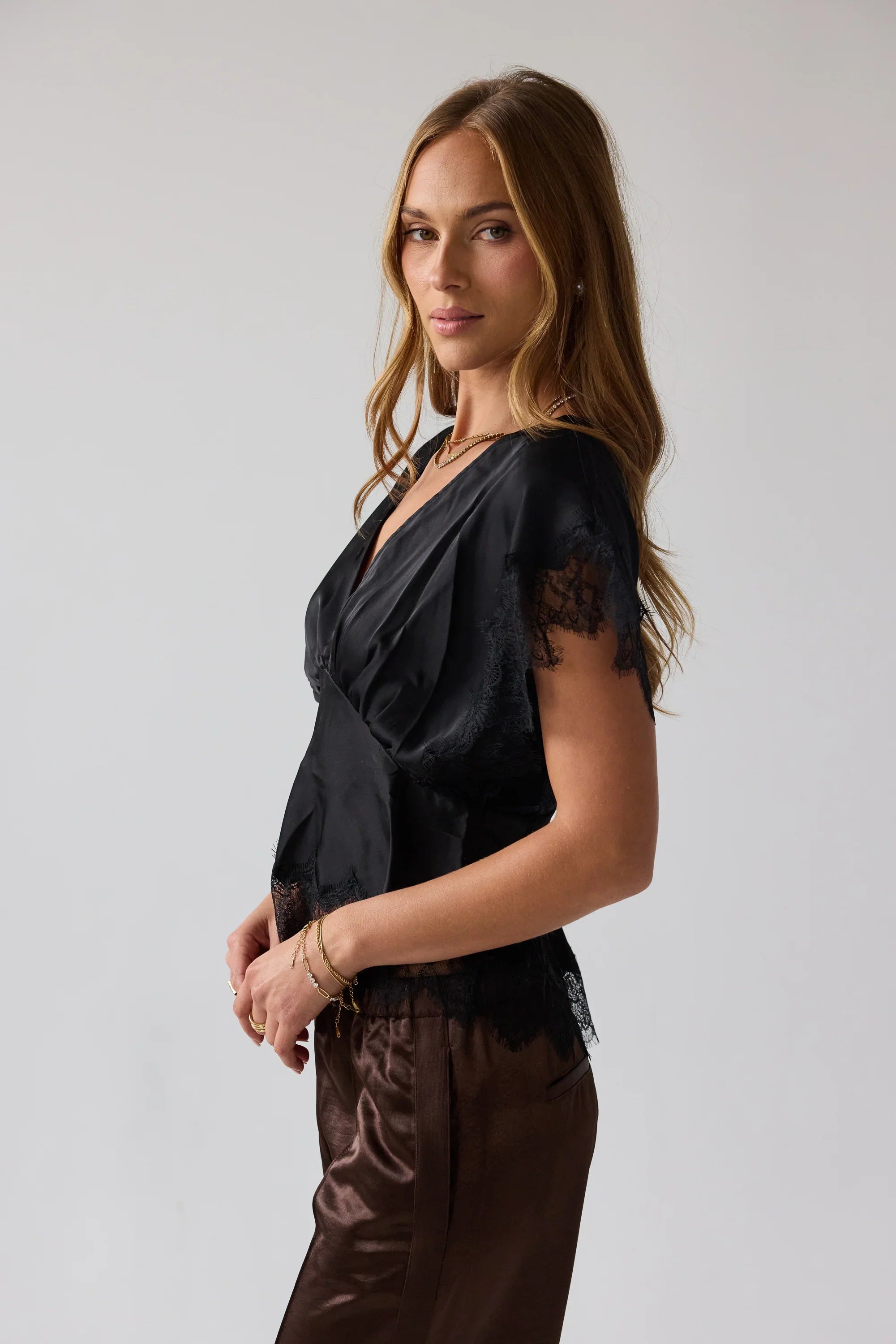 Chelsea Satin Blouse in Black
