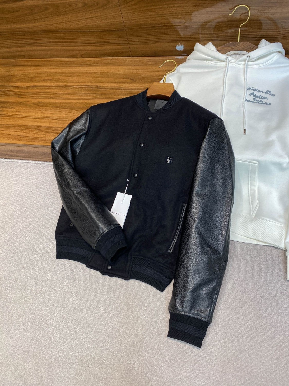 Givenchy Men's Patchwork Crew Neck Single Breasted Logo Long Sleeve Jacket Black #332271