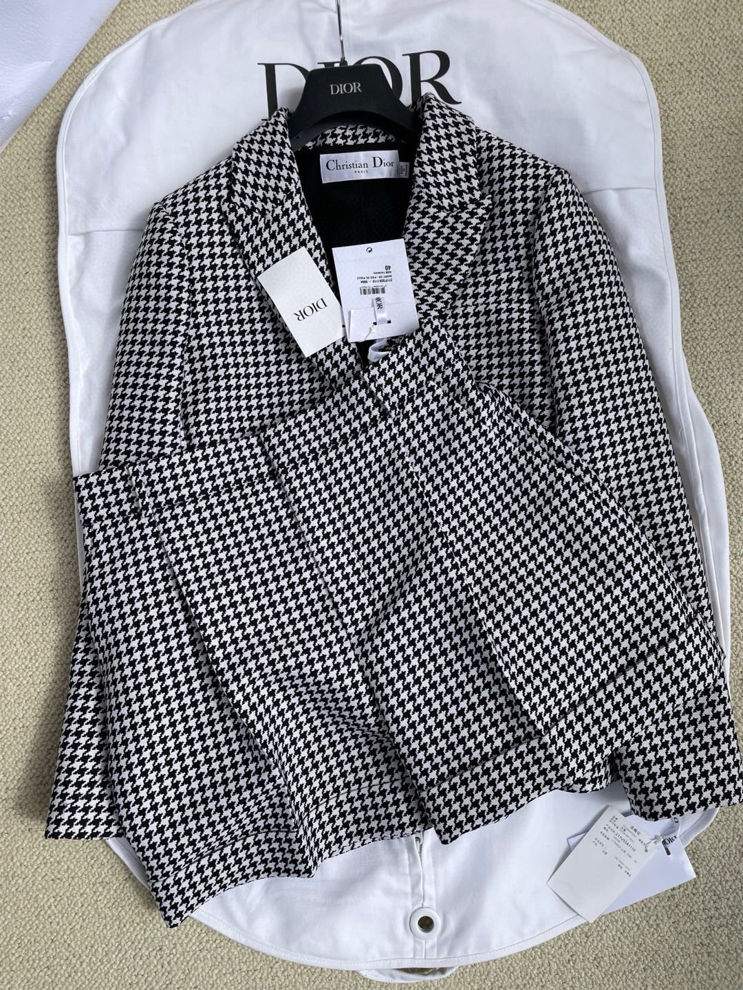 Dior Women's Stylish Classic V-Neck Single-Breasted Houndstooth Wool Blazer Jacket #78675