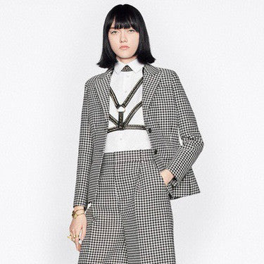 Dior Women's Stylish Classic V-Neck Single-Breasted Houndstooth Wool Blazer Jacket #78675