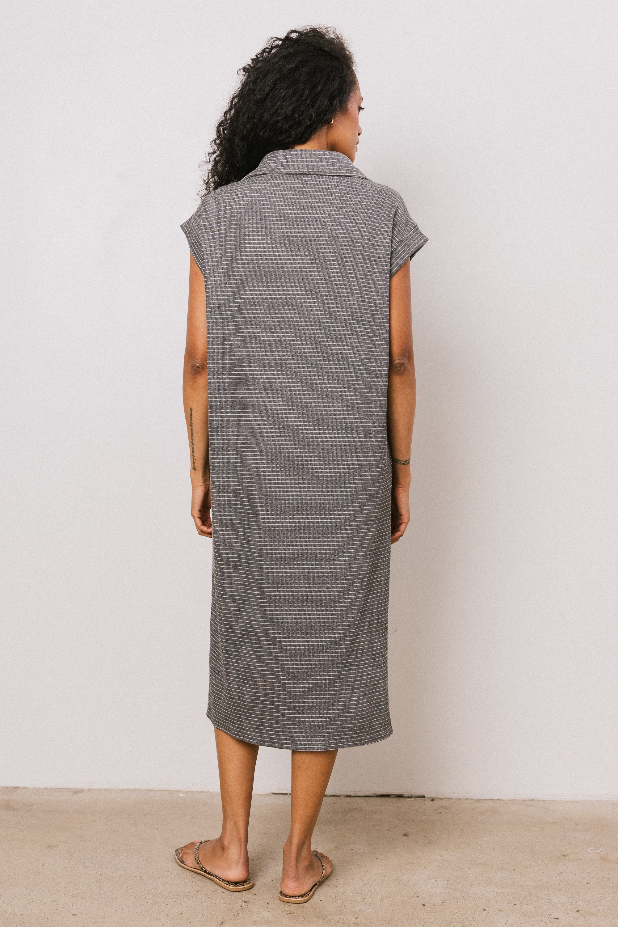 Elisa Striped Maxi Dress in Grey