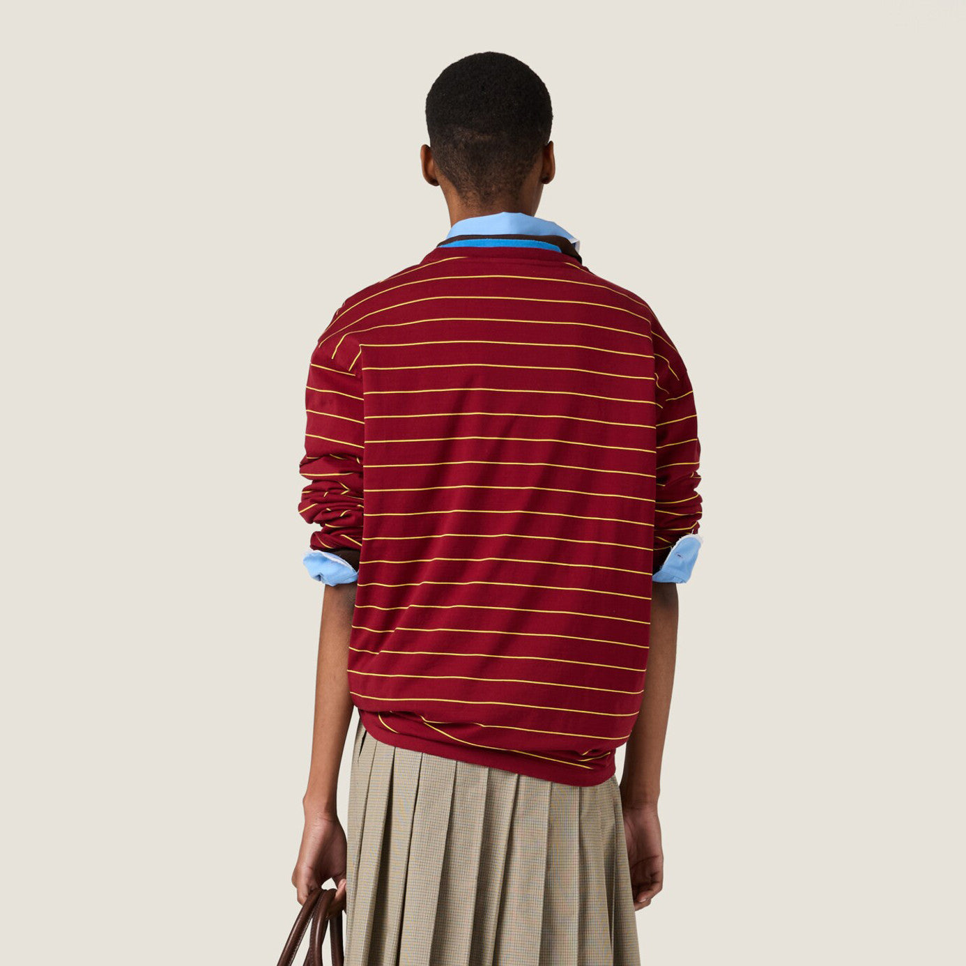 MiuMiu Women's Spring/Autumn Fashion Casual Cotton Plain Weave Knitted Striped Drop Shoulder Sleeve Round Neck Long Sleeve T-Shirt Top #78299