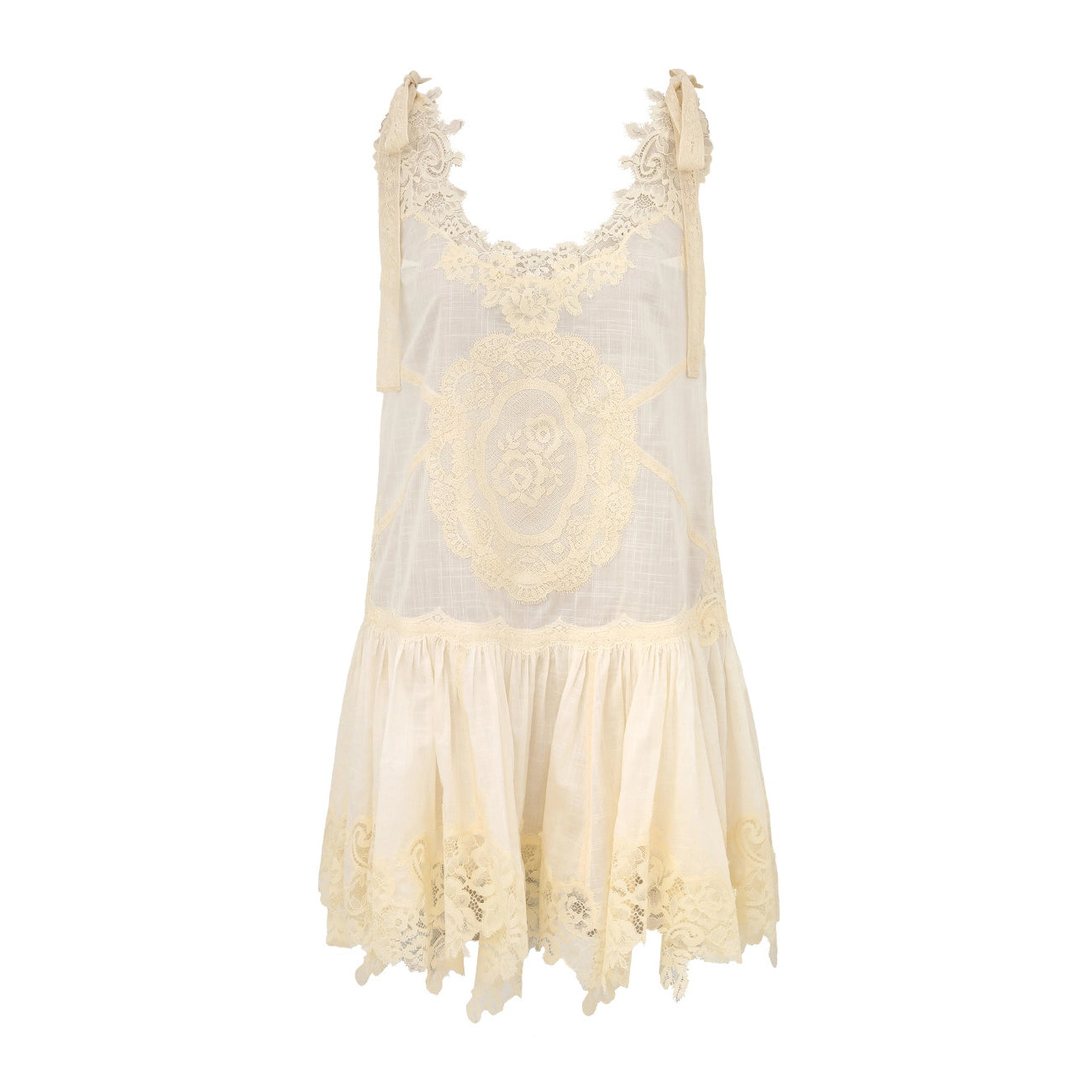 Zimmermann Women's Cascadian Lace Embroidered Contrast Color Patchwork Print V-Neck Summer Sleeveless Mini Dress #81568