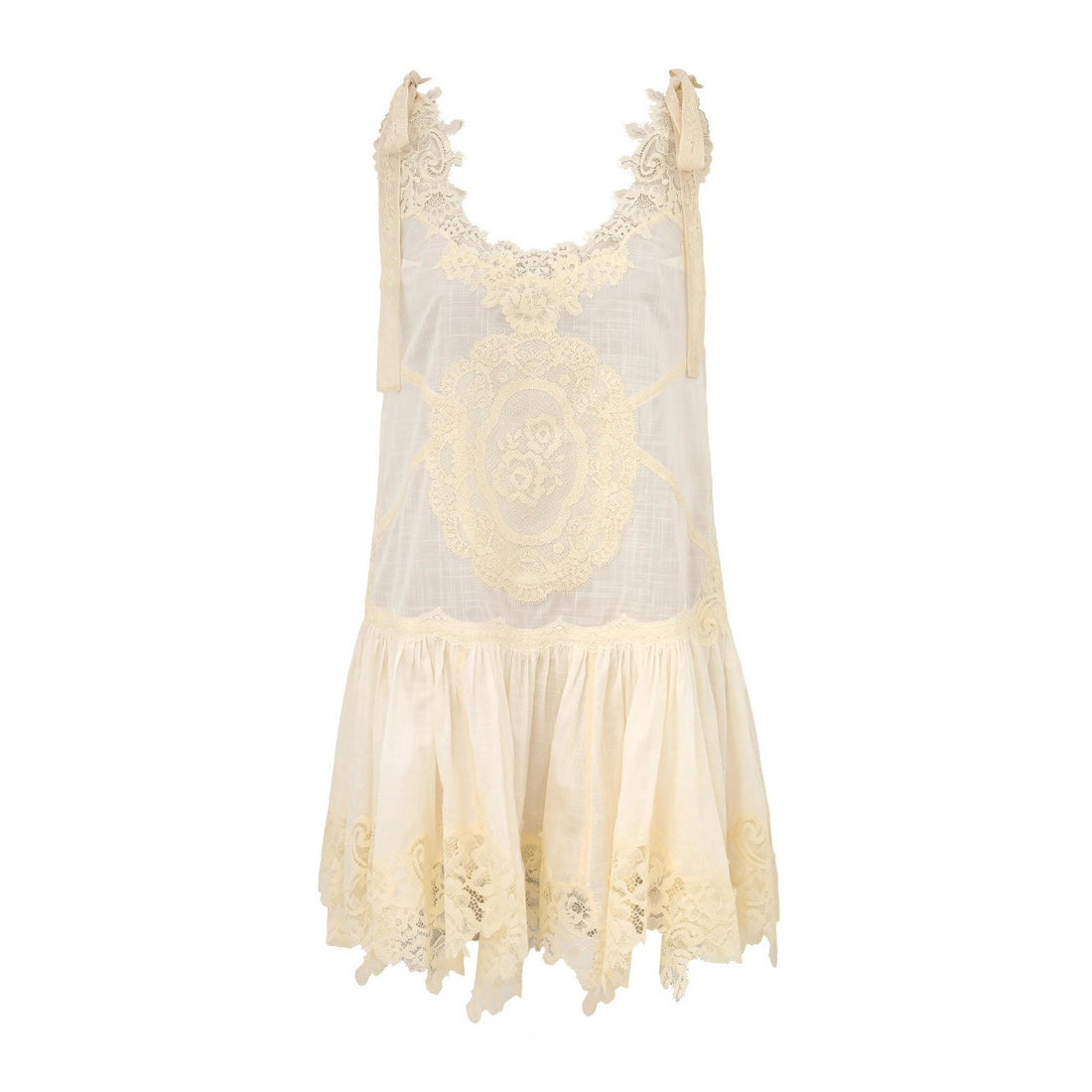 Zimmermann Women's Cascadian Lace Embroidered Contrast Color Patchwork Print V-Neck Summer Sleeveless Mini Dress #81568