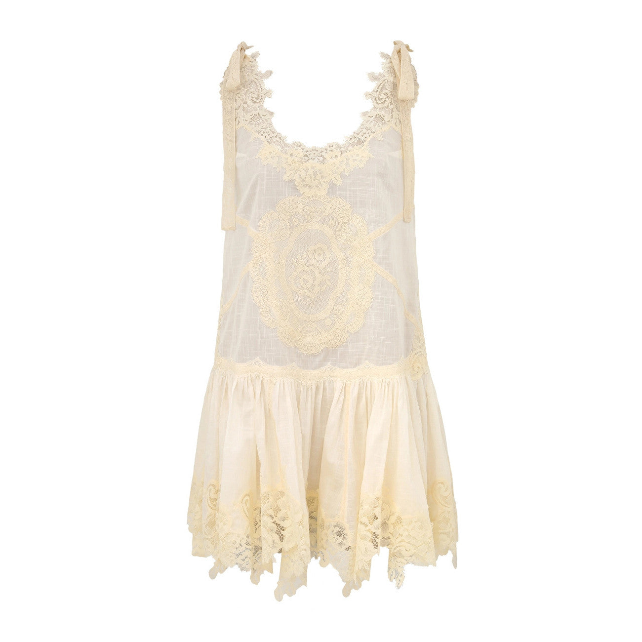 Zimmermann Women's Cascadian Lace Embroidered Contrast Color Patchwork Print V-Neck Summer Sleeveless Mini Dress #81568