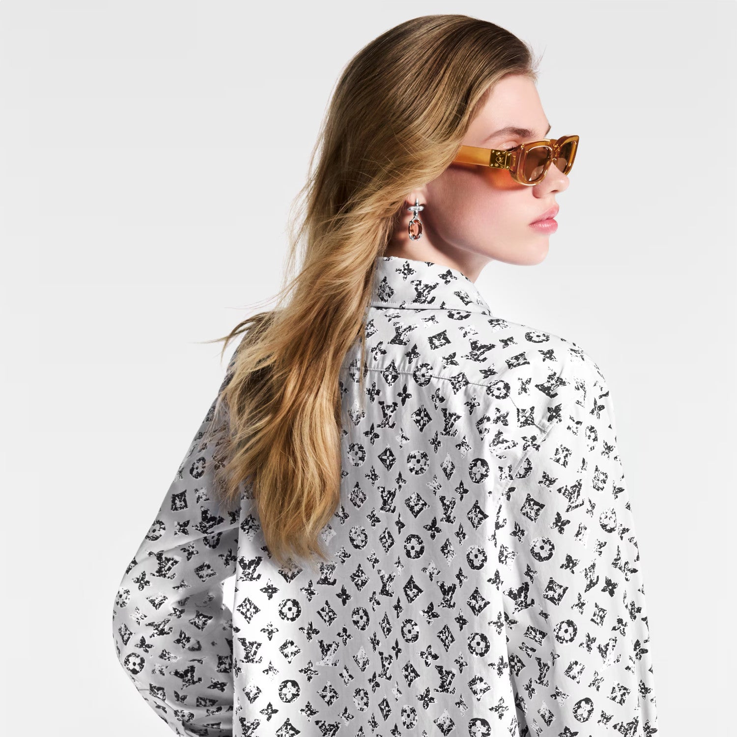 Louis Vuitton Women's Spring/Autumn Graphic Monogram Cotton Collared Loose-Fitting Long-Sleeved Shirt #81511