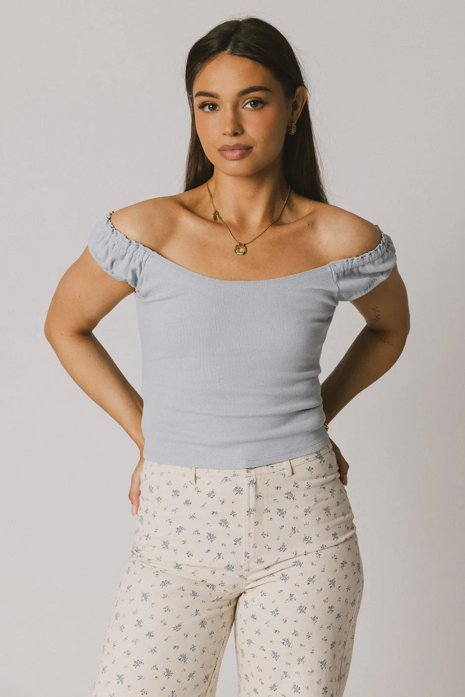 Ace Ribbed Top in Powder Blue