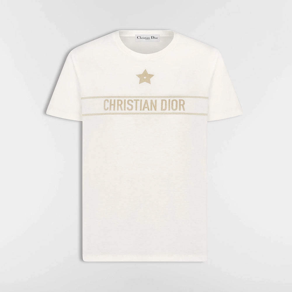 DIOR Embroidered T-Shirt Black and Gold-Tone Cotton Blend Jersey #336628