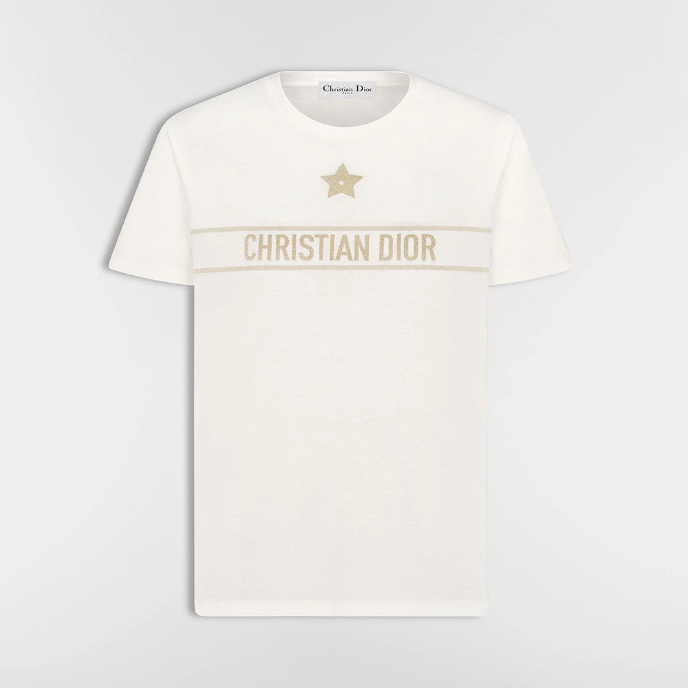 DIOR Embroidered T-Shirt Black and Gold-Tone Cotton Blend Jersey #336628