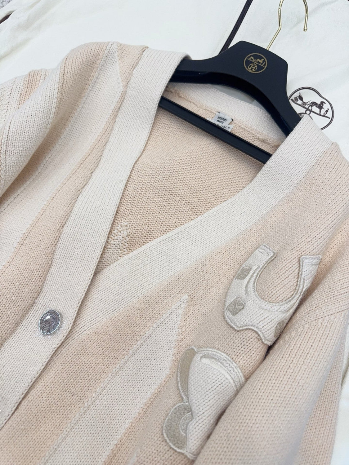 Hermes Long sleeve Long Cardigan Thick Bicolor Cotton #333633