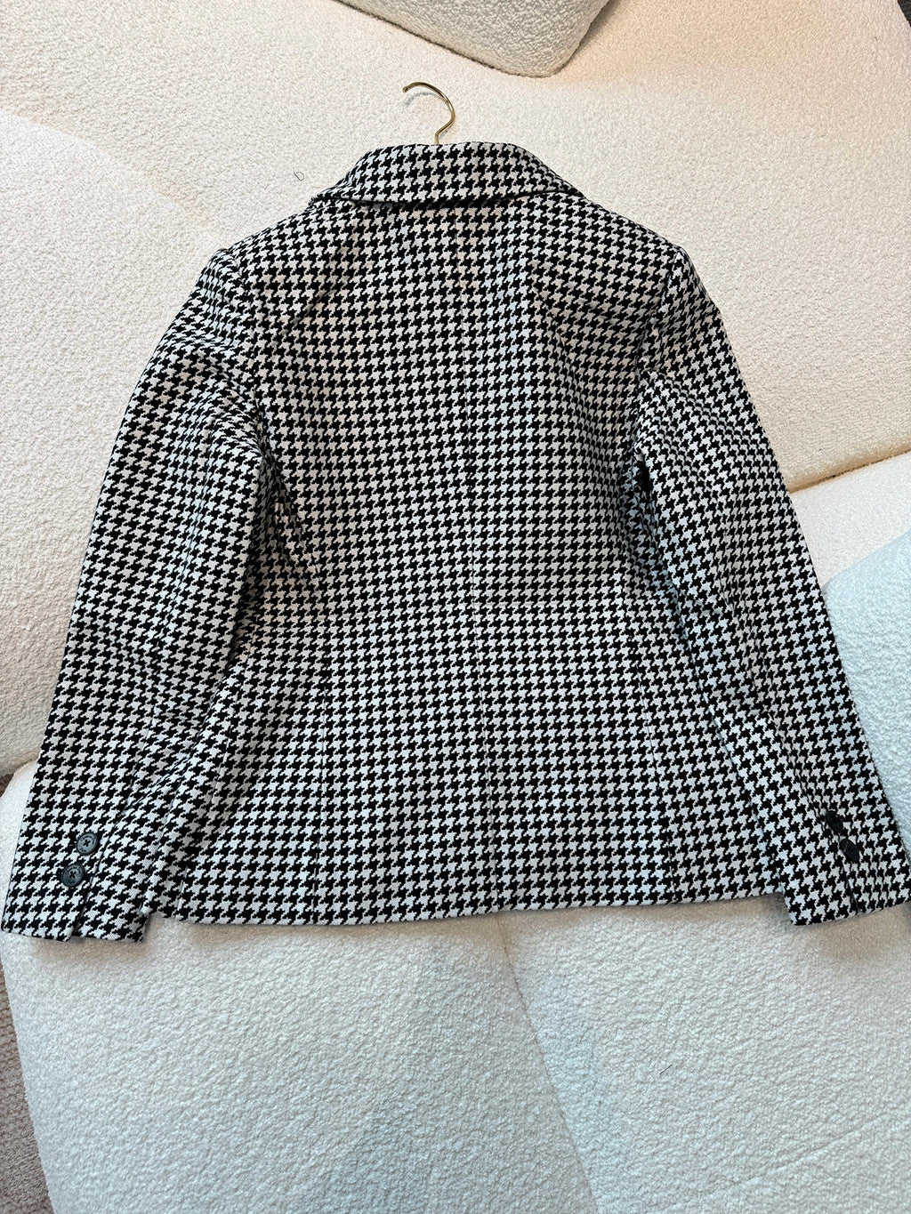 DIOR 30 Montaigne Bar Jacket Black and White Single Breasted Houndstooth Wool  #326752