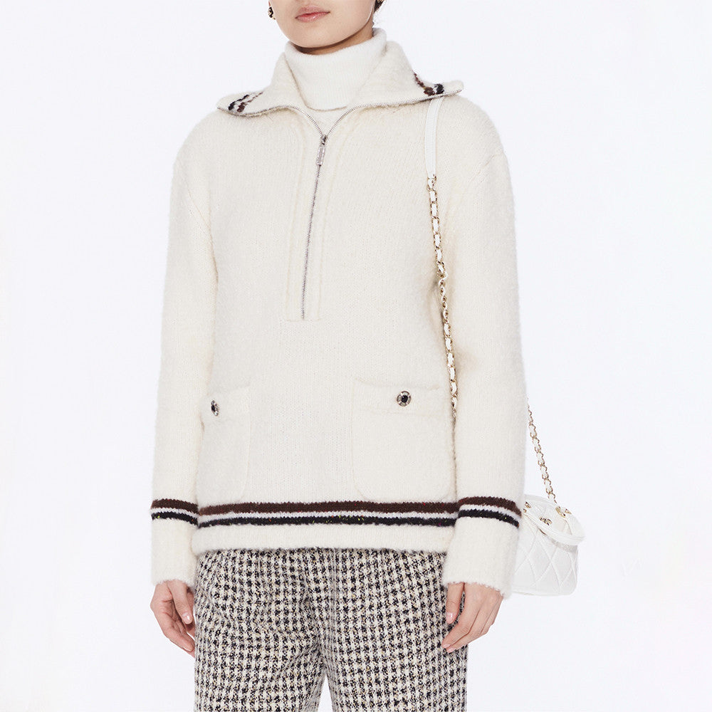 Chanel Sweater Cashmere Alpaca White Brown #376477