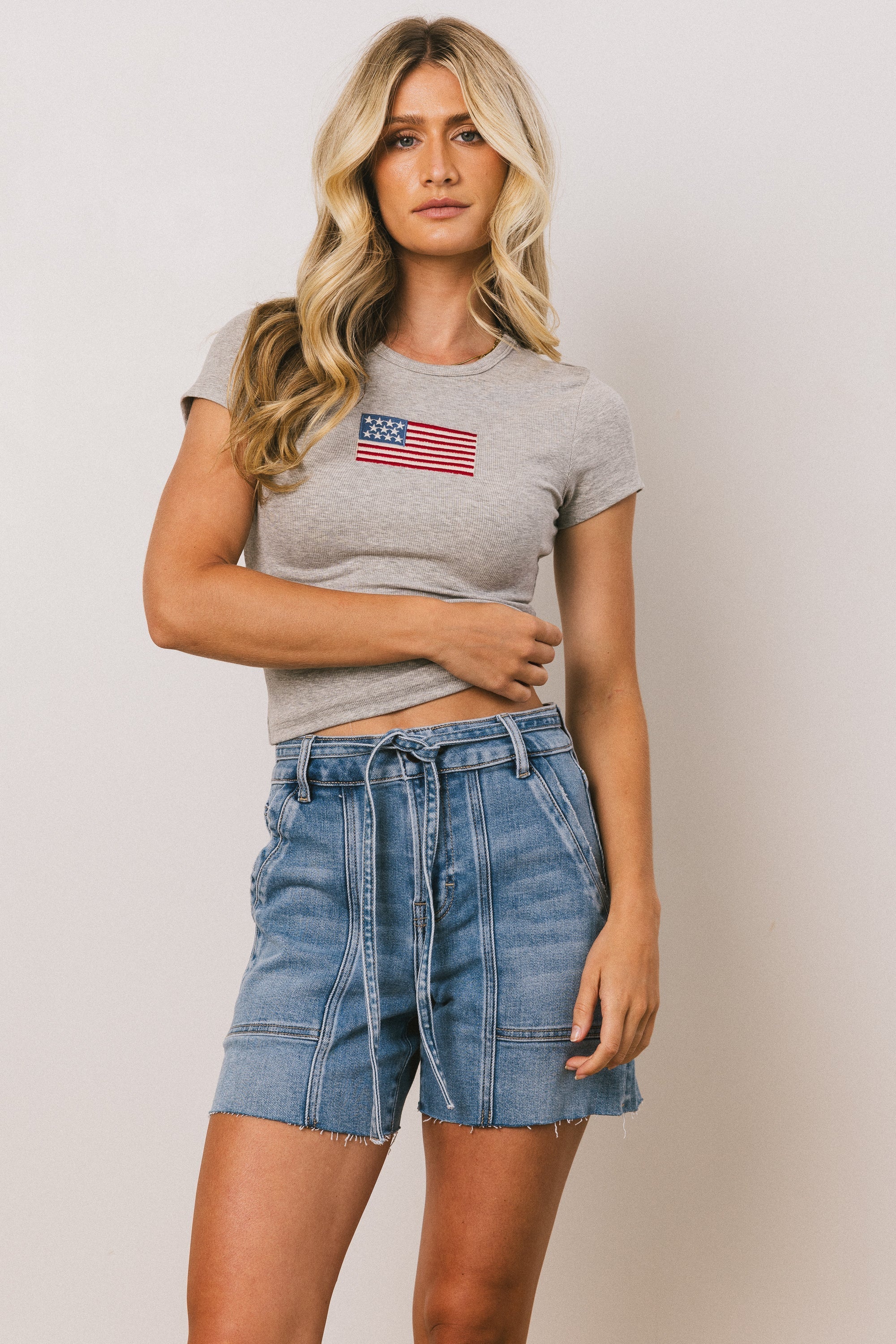 American Flag Tee in Grey