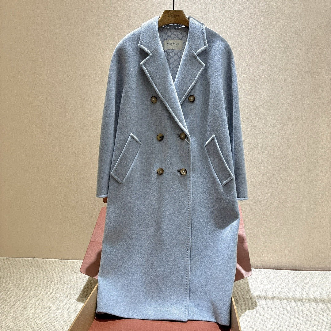 MaxMara Women's Fall/Winter Fashion Classic Solid Color V Neck Single Breasted Long Sleeve Mid Length Coat Jacket #79426