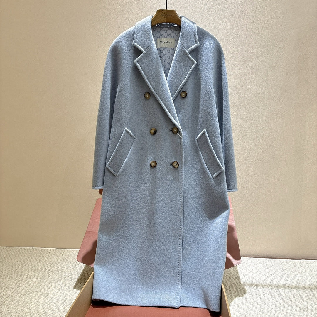 MaxMara Women's Fall/Winter Fashion Classic Solid Color V Neck Single Breasted Long Sleeve Mid Length Coat Jacket #79426