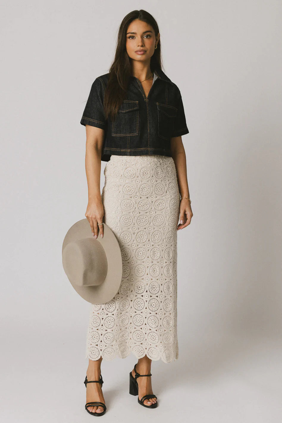 Farris Denim Collared Top in Dark Wash