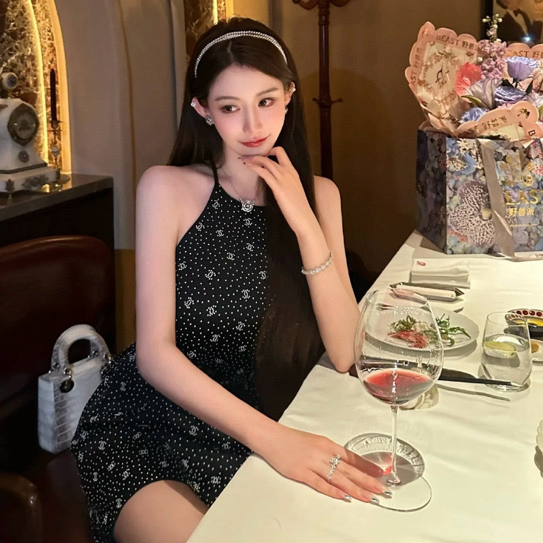 Chanel Women's Summer Fashion Casual Logo Print Round Neck Sleeveless Silk Dress #78287