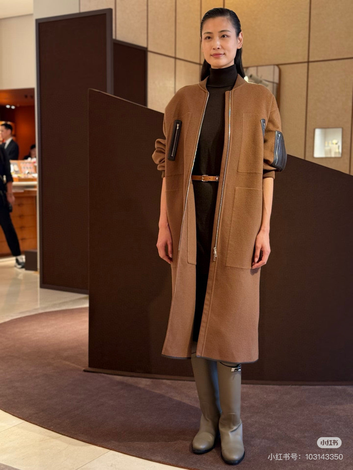 Hermes Women's Spring/Fall Four-Pocket Reversible Cashmere Zipper Solid Color Straight-Cut Long Coat Jacket Ngvp #2584