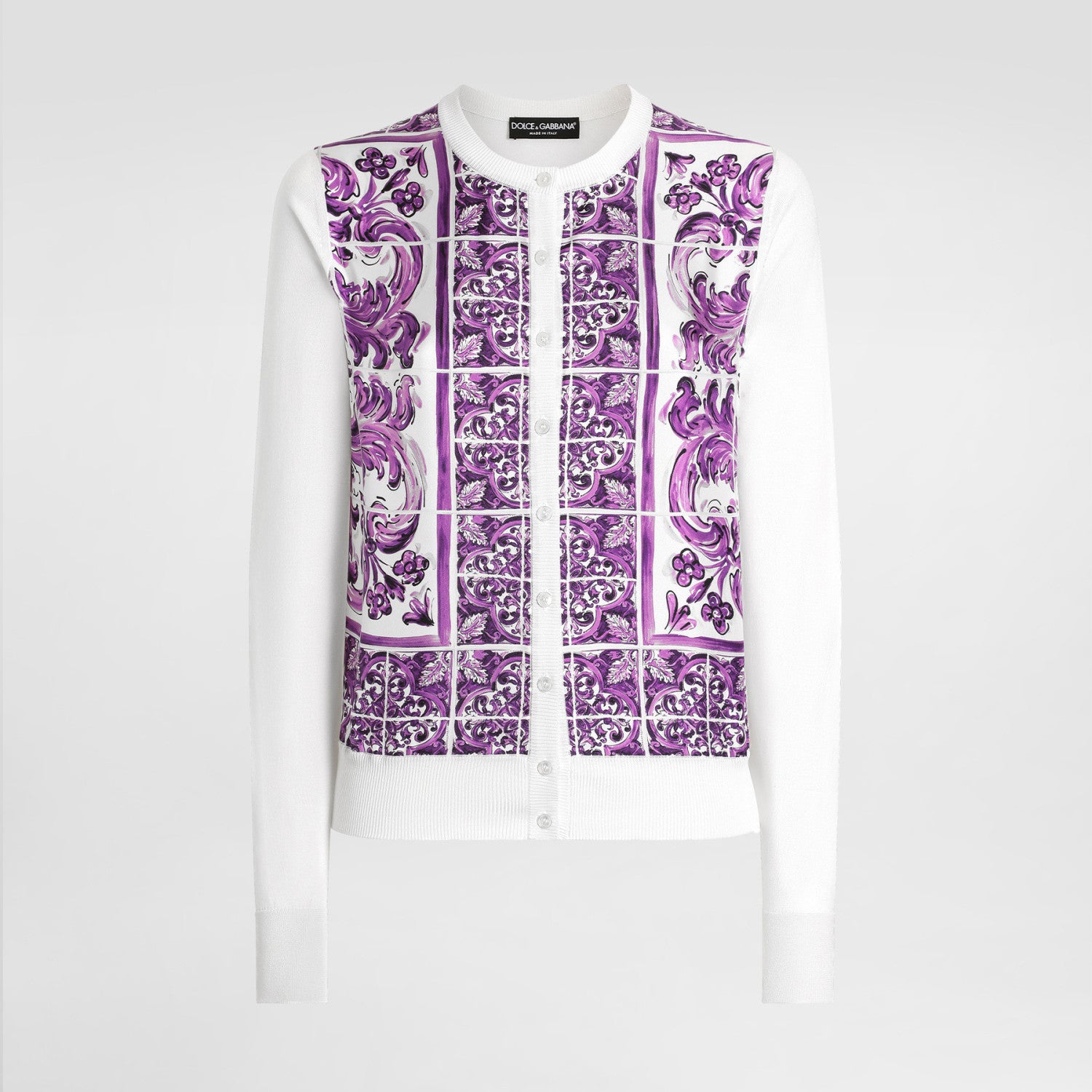 Dolce&Gabbana Majolica Printed Silk knitted Cardigan Women's Spring Summer Purple Fashion Elegant Single Breasted Sweater Ngvp #2427