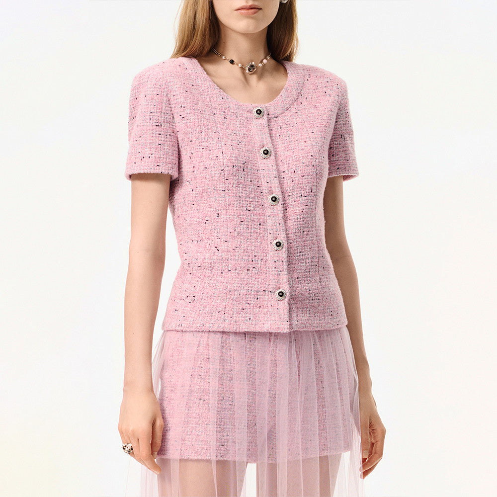 Chanel Short-sleeved Top Shorts Tweed Pink Black White#335416