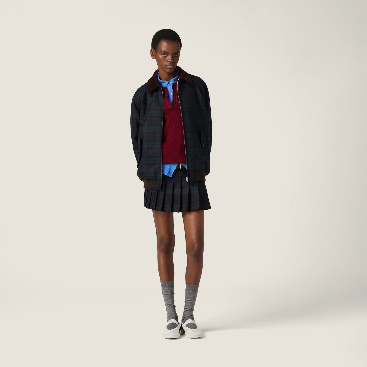 MiuMiu Women's Blue green Checked Twill Blouson Jacket #333542
