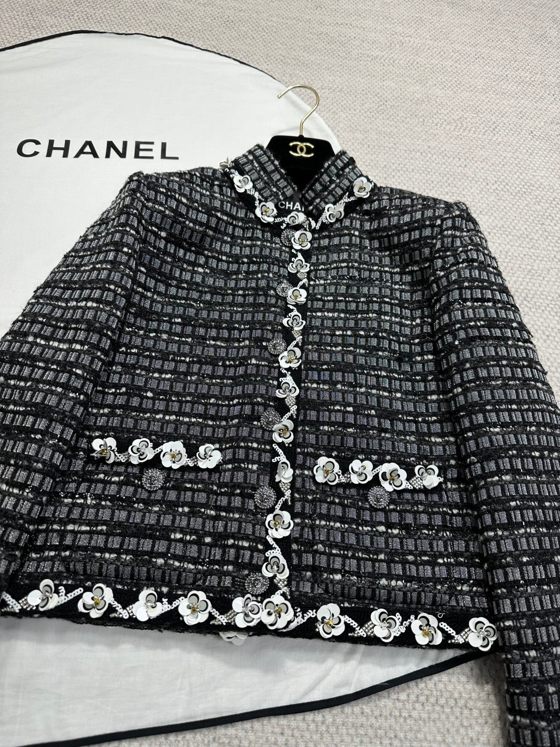 Chanel Women's Soft Tweed Sequined Flower Jacket #334955