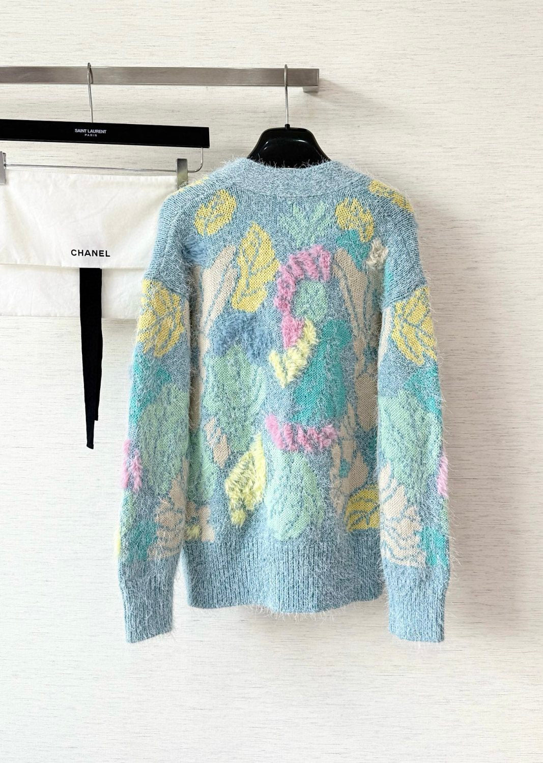 Chanel Women's Spring/Fall Fashion Classic Single Breasted High End Handmade Pure Wool Macaron Color Block Feather Floral Long Sleeved Cardigan Mid Length Casual Long Skirt Suit Set #78392