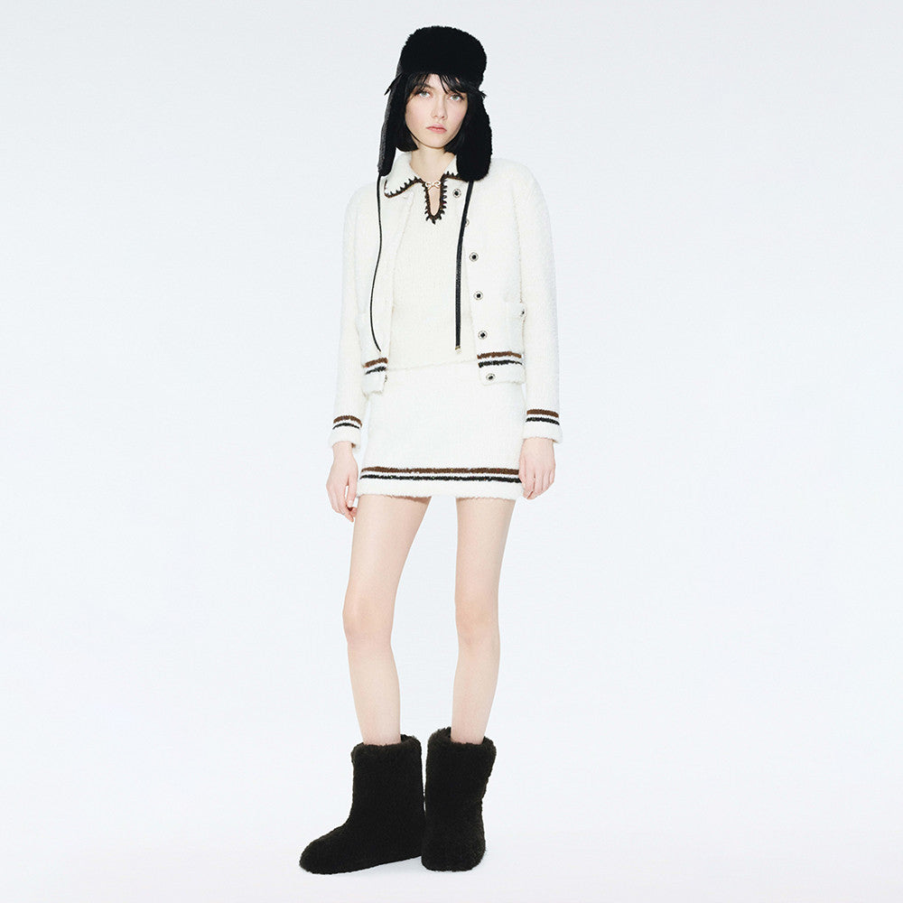 Chanel Top-quality Cardigan Version Short Skirt Cashmere Alpaca White Brown #375695