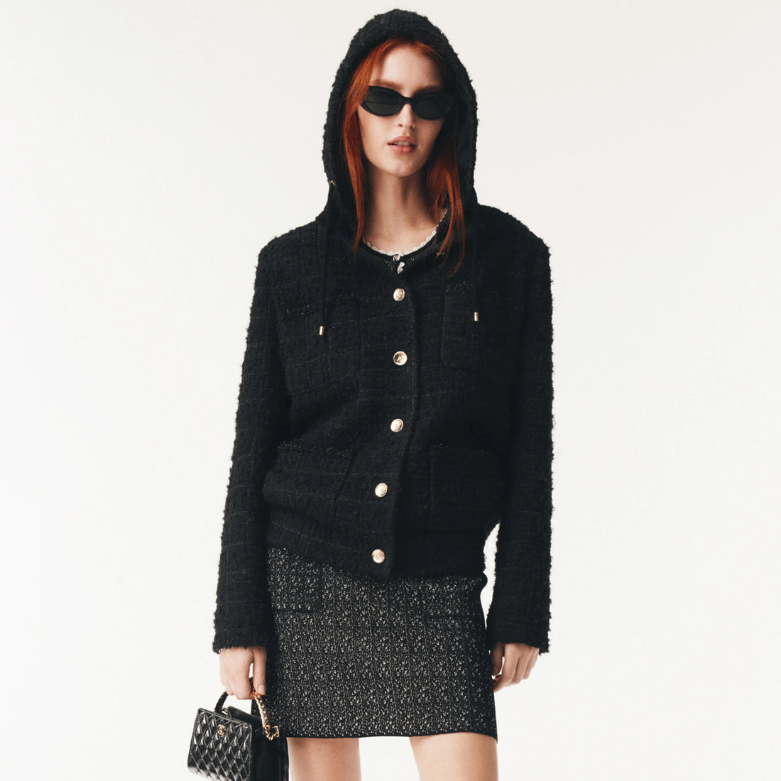 Chanel Women's Fall/Winter Tweed Single-Breasted Vintage Solid-Color Long-Sleeve Hooded Jacket Ngvp #2549