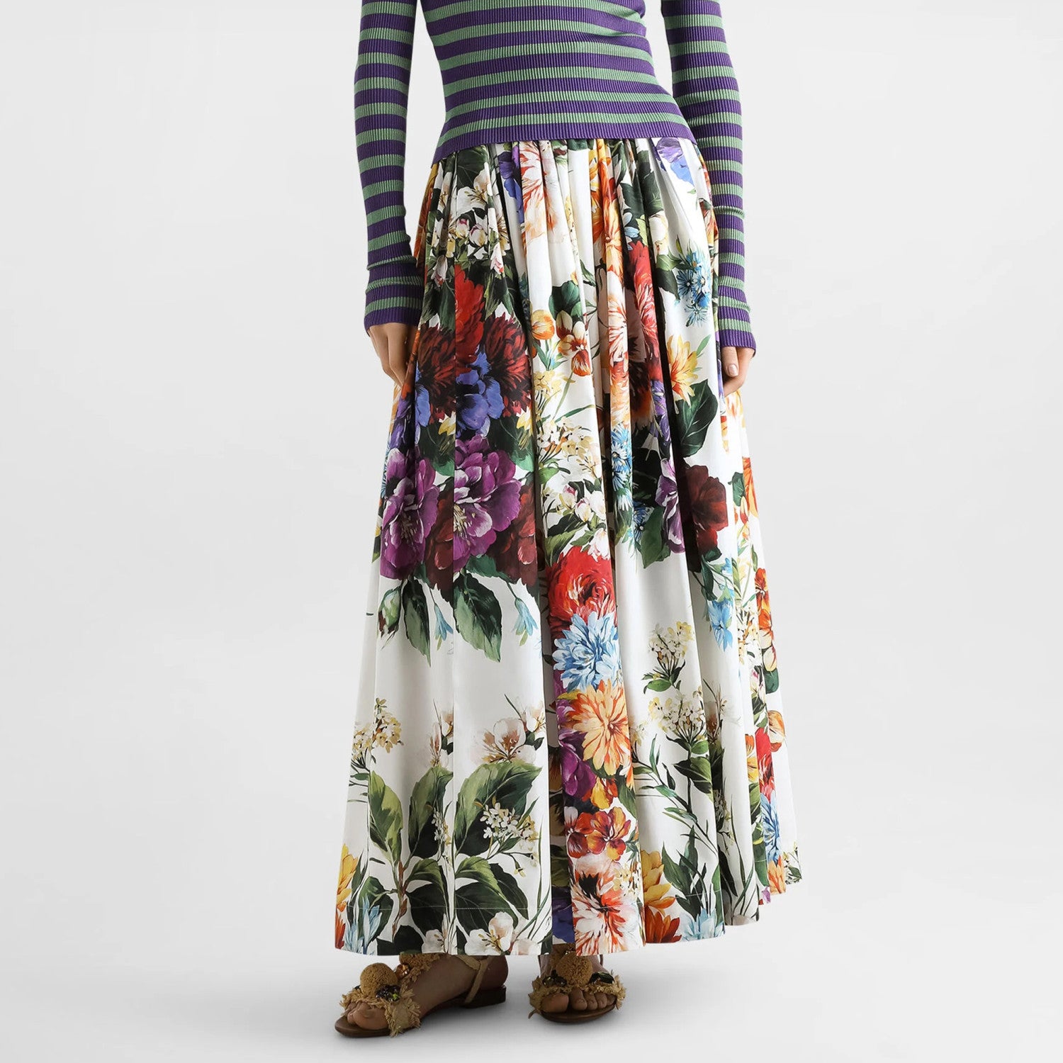 Dolce&Gabbana Women's Bouquet Flower-Print Summer Casual Wide Skirt Resort-Style Solid Color Skirt Ngvp #2376