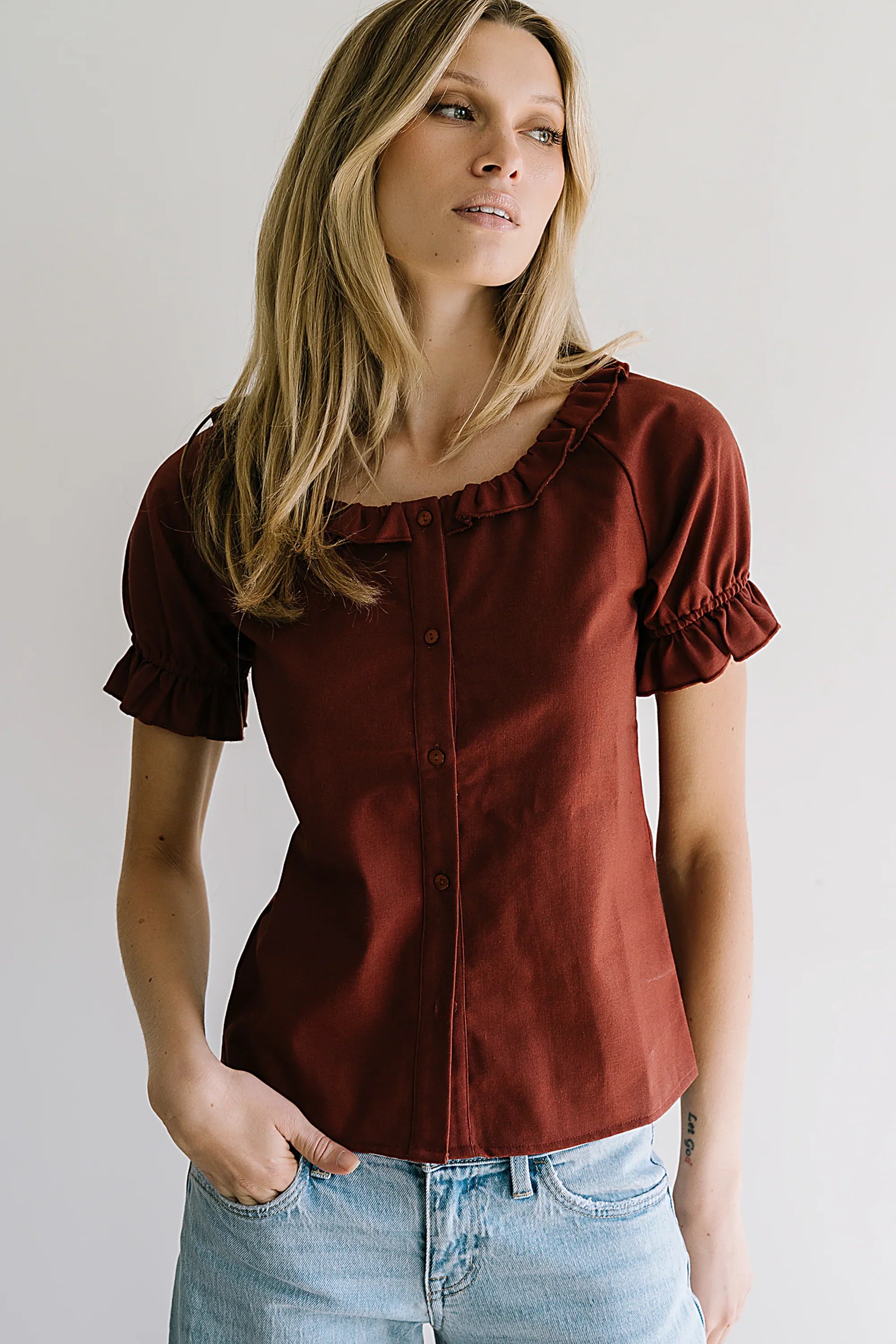 Connie Ruffle Blouse in Rust