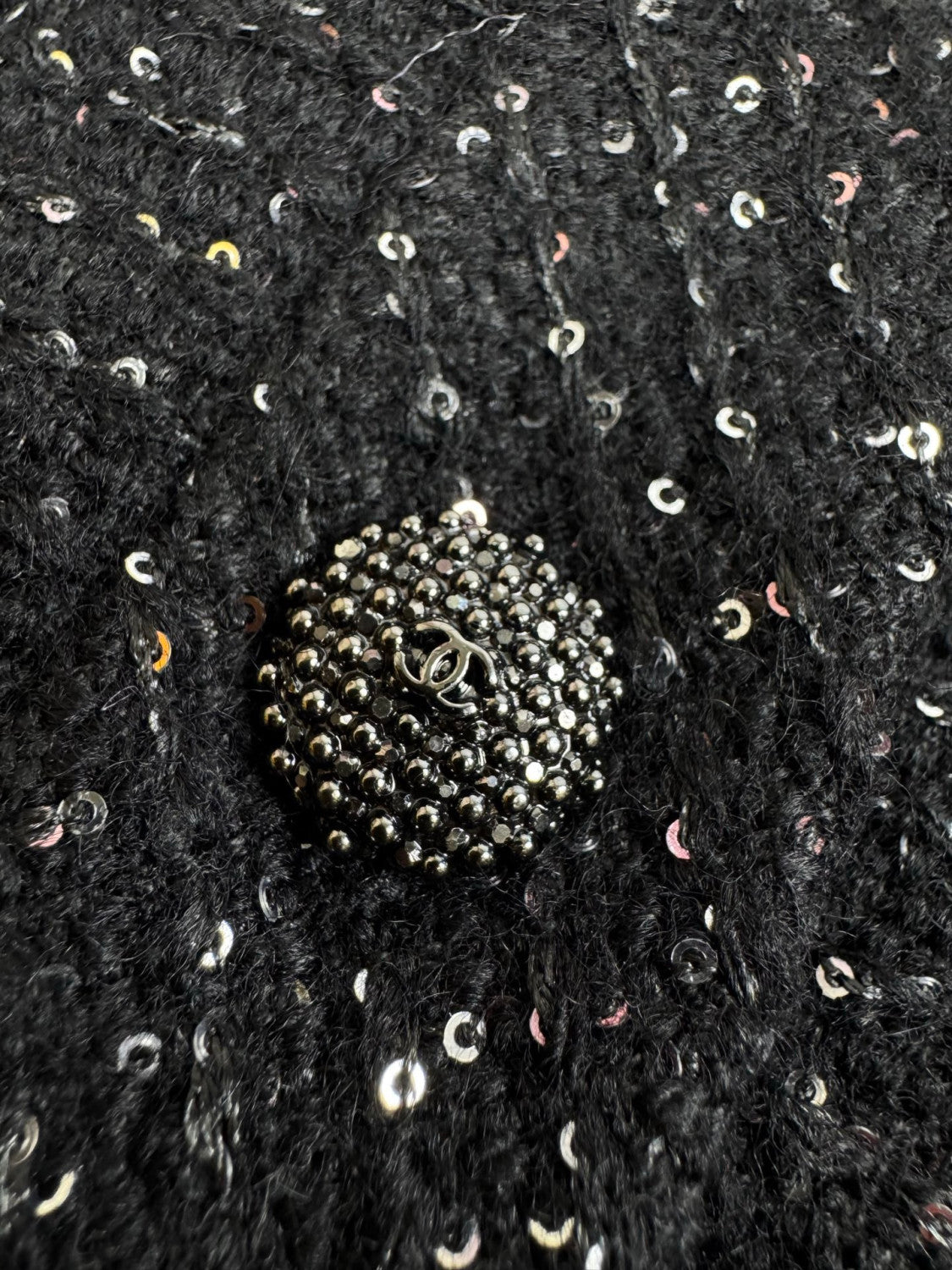 Chanel 25B Black Sequined Tweed Jacket #333126