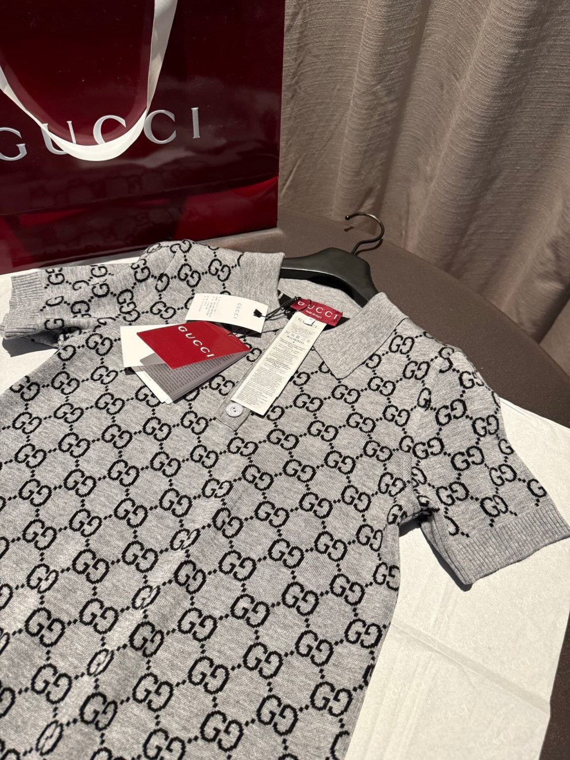 Gucci GG Wool Jacquard Polo Dress Grey Black #334214
