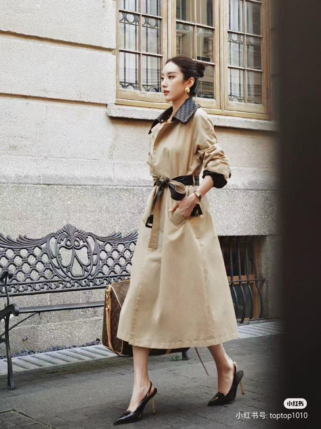 Bottega Veneta Women's Knitted Collar Solid Color Double-Breasted Spring/Fall Lapel Tie-Front Trench Coat Ngvp #2515