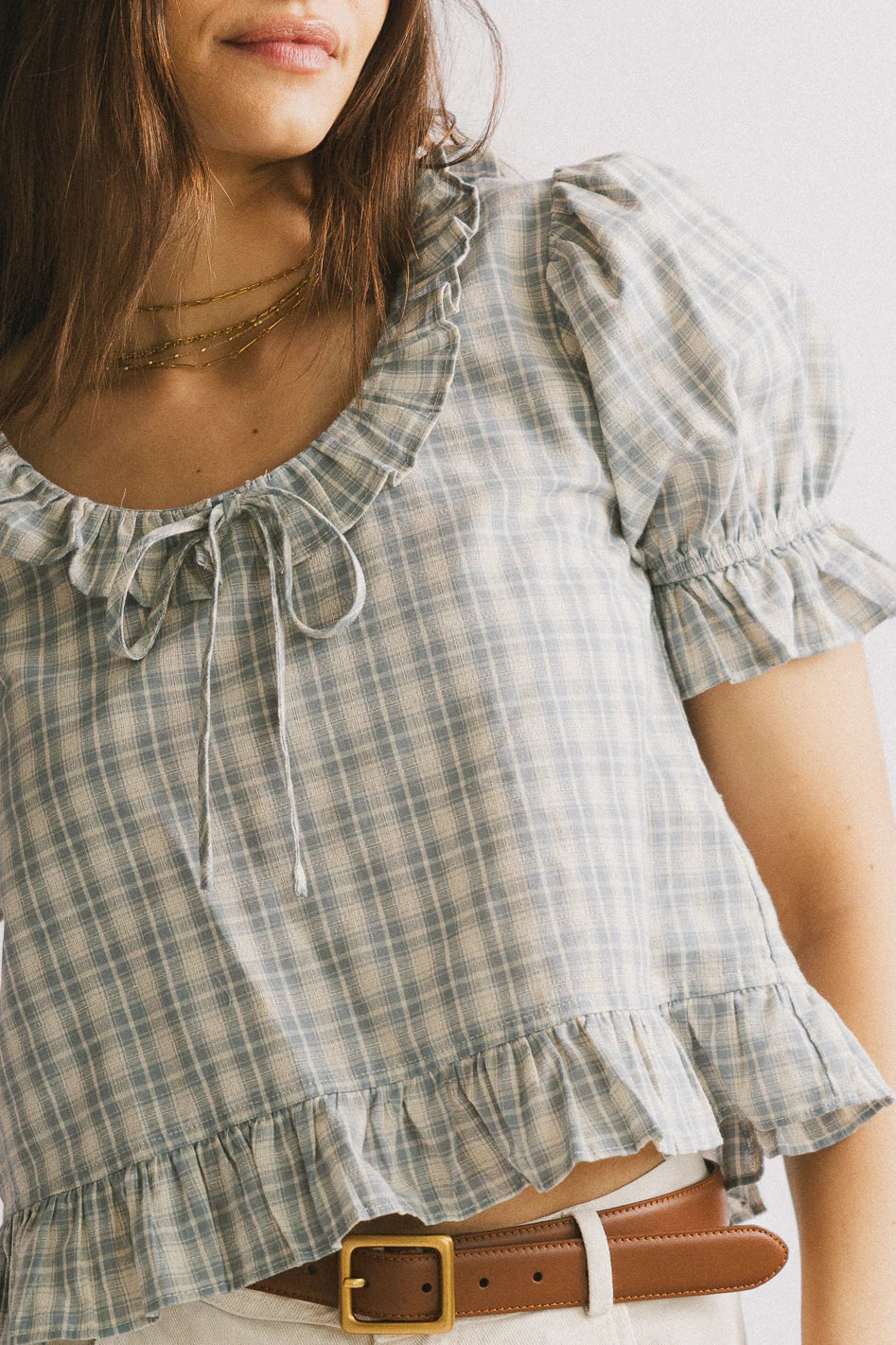 Lottie Plaid Blouse in Blue
