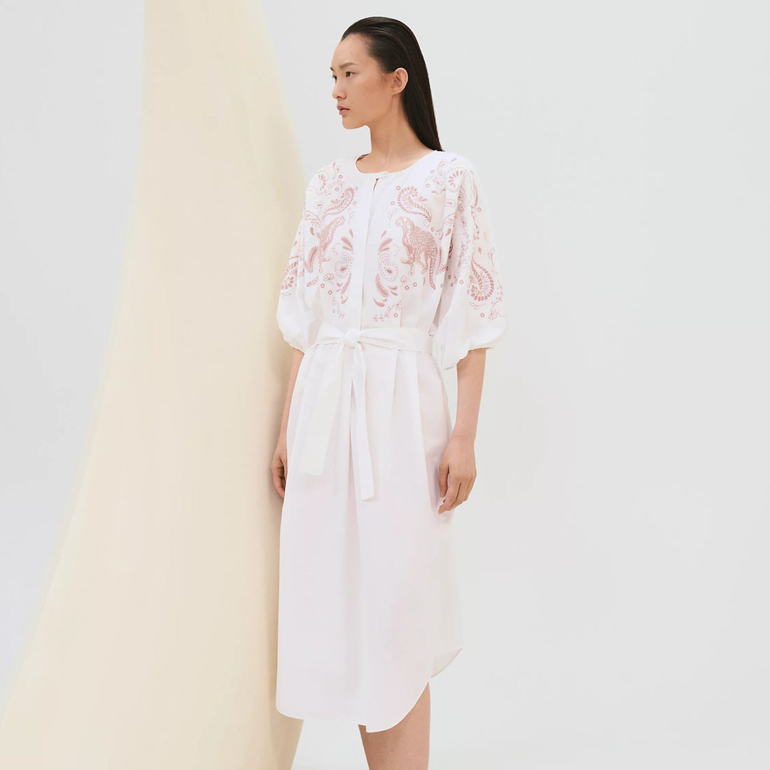 Hermes Women's Summer Fashion Casual Round Neck Embroidered Jacquard Short Sleeve Beach Dress #78647