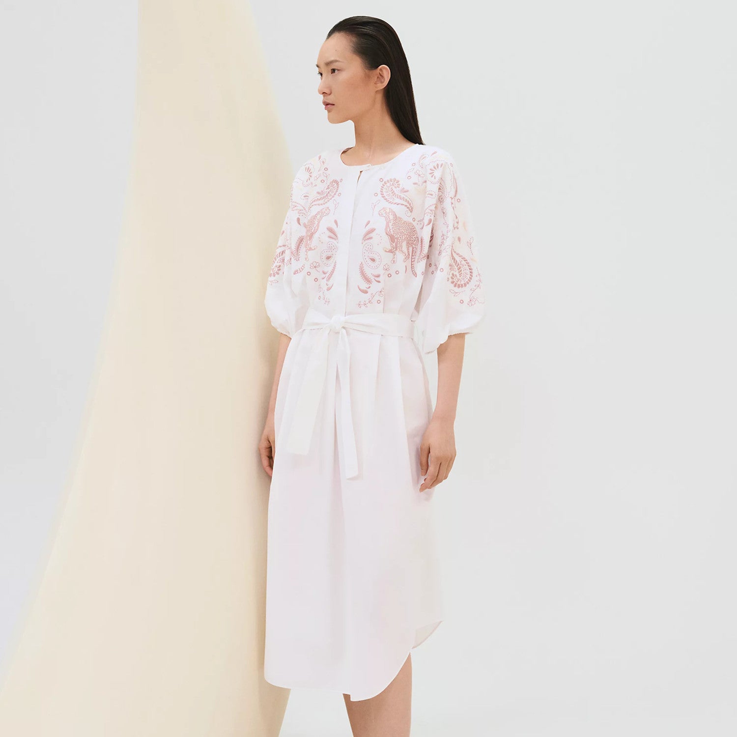 Hermes Women's Summer Fashion Casual Round Neck Embroidered Jacquard Short Sleeve Beach Dress #78647