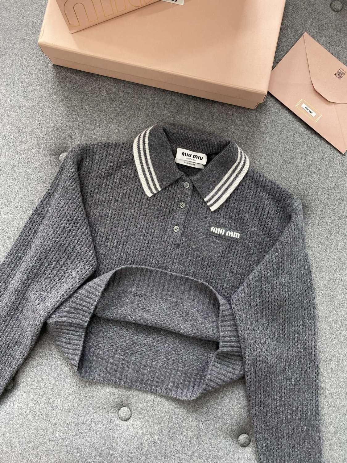 MiuMiu Slate Gray Wool And Cashmere Polo Sweater #330390