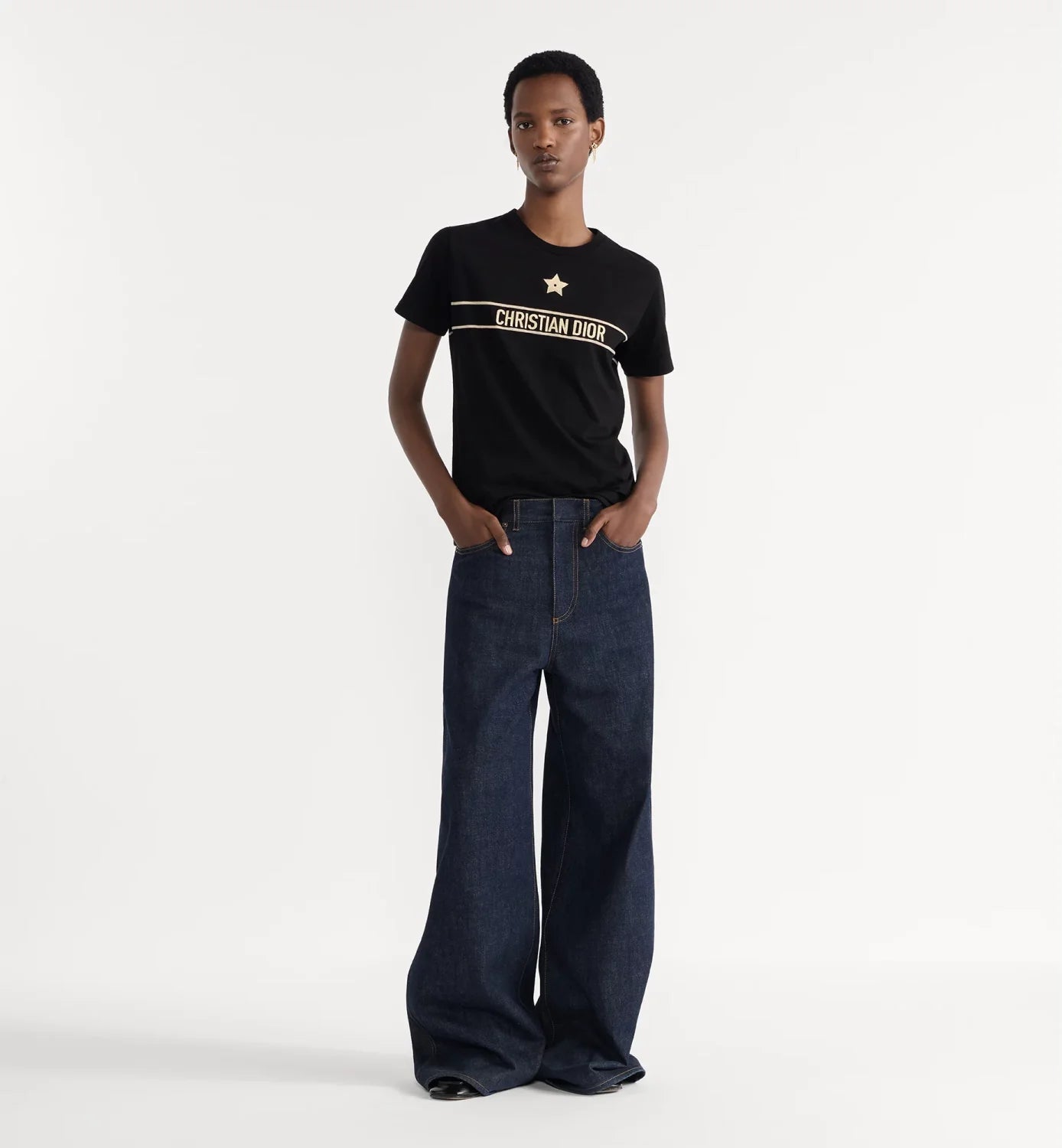 DIOR Embroidered T-Shirt Black and Gold-Tone Cotton Blend Jersey #336628