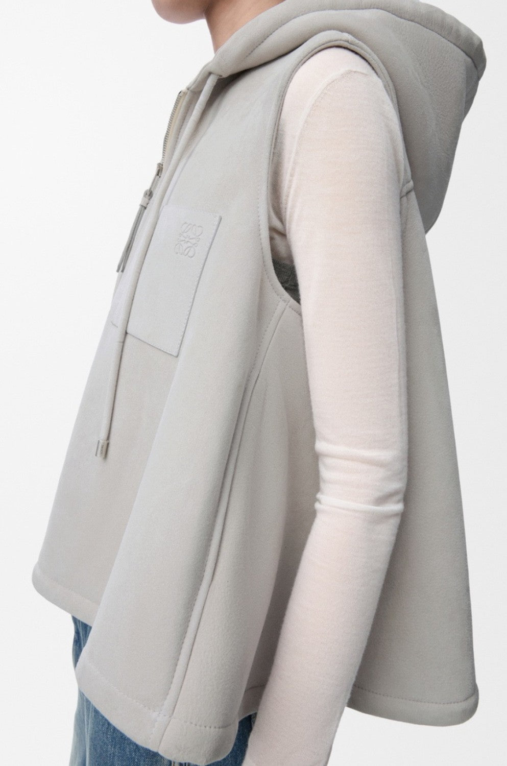 LOEWE Deppi Suede Brushed Beige Yellow Hair Brushed Hooded Fur Vest Shearling Hooded Vest #332351