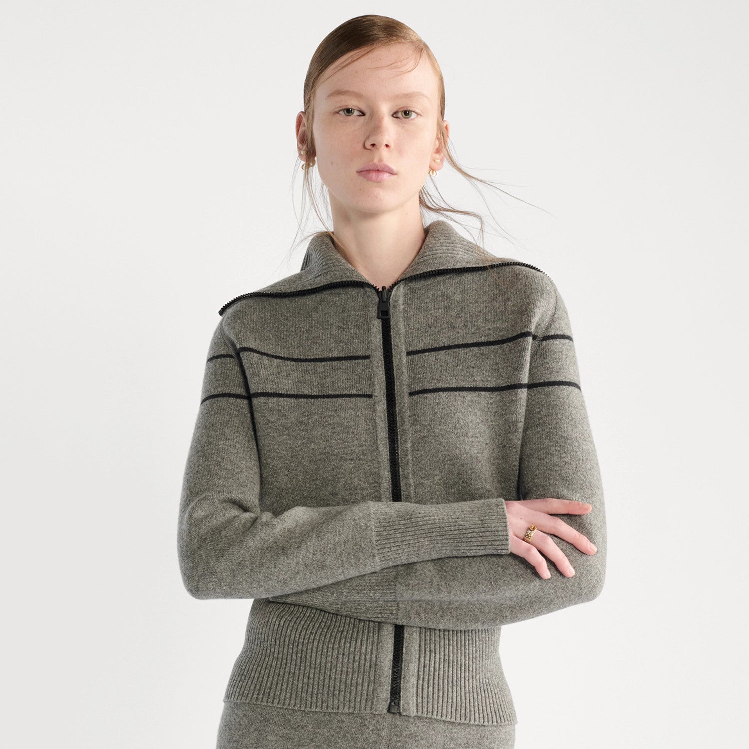 Dior Women's Fall/Winter Fashion Casual Reversible Cardigan with Zipper Oblique Print Wool Knit Cardigan With Elastic Waistband Solid Color Oblique Print Bell Bottom Pants Wide Leg Pants Suit Set #79342