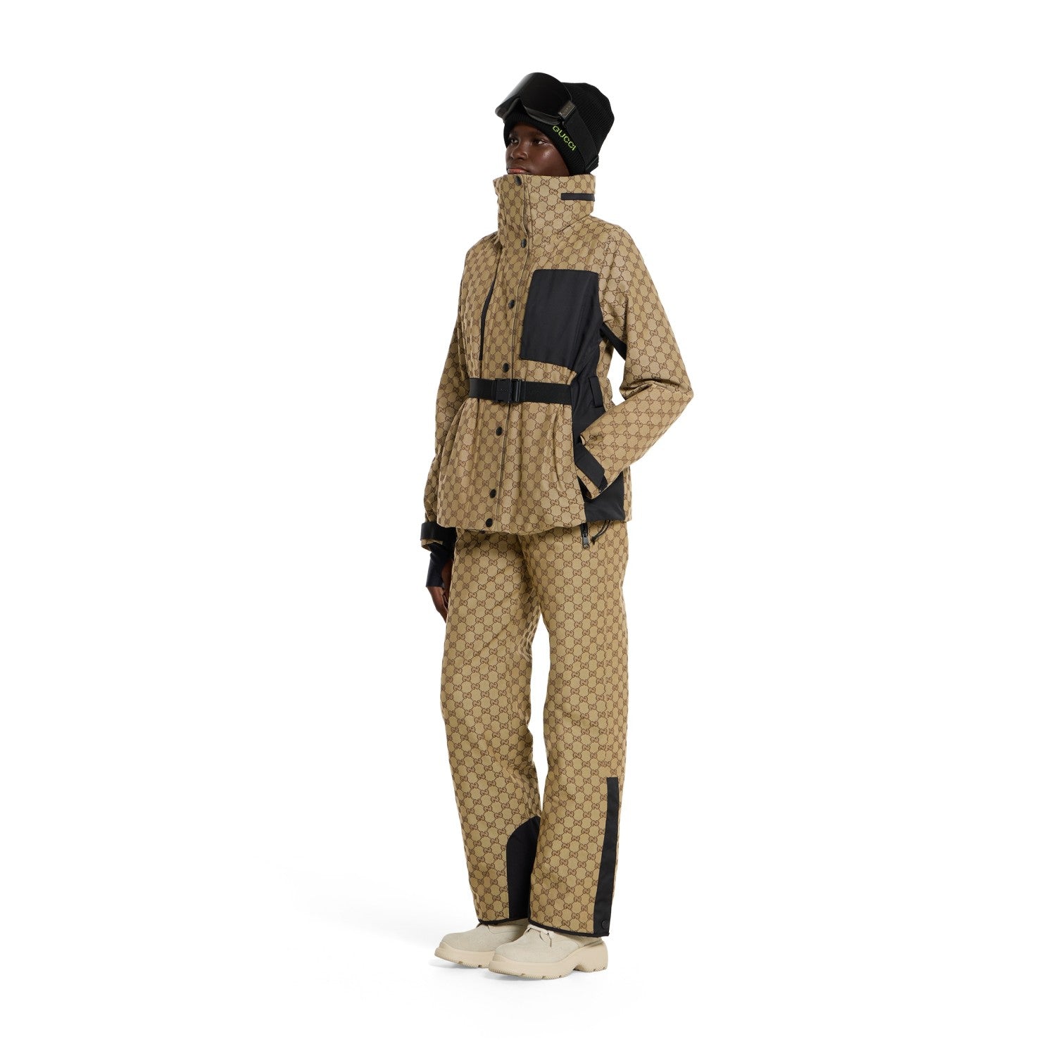 Gucci Women's Classic Jacquard Khaki Overalls Trousers Beige and Dark Brown Gucci Altitude GG Jersey Jacquard Trousers #332468