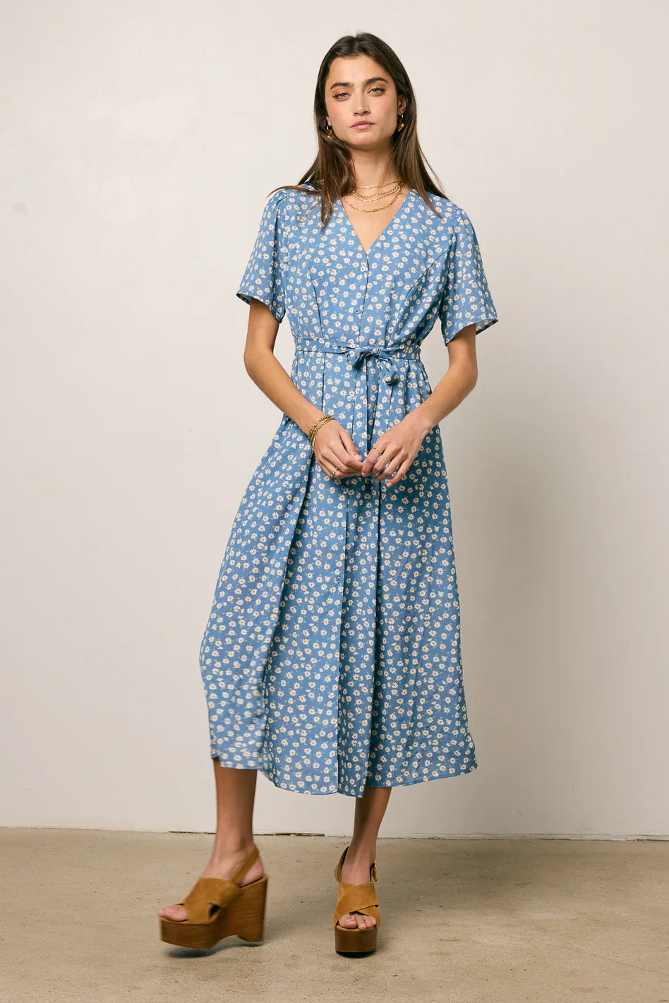 Malik Floral Midi Dress in Blue