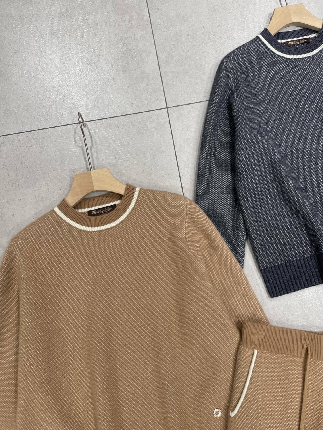 Loro Piana Women's Spring/Fall/Winter Round Neck Knit Cashmere Solid Color Long Sleeve Pullover Sweater with Casual Drawstring Elastic Waist Pants Suit Set Ngvp #2399