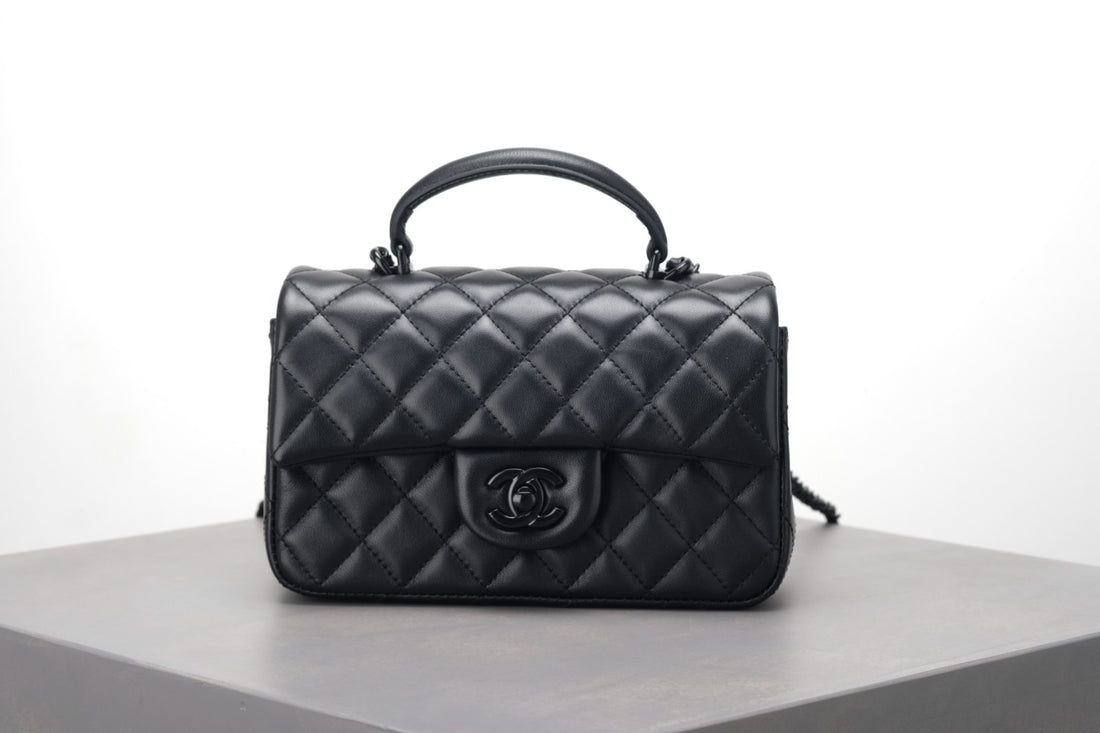 Chanel So Black Quilted Lambskin Mini Rectangular Classic Single Flap #378297