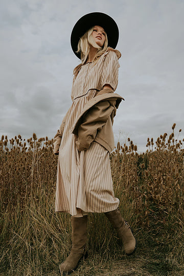 Berlin Corduroy Baby Doll Midi Dress in Taupe