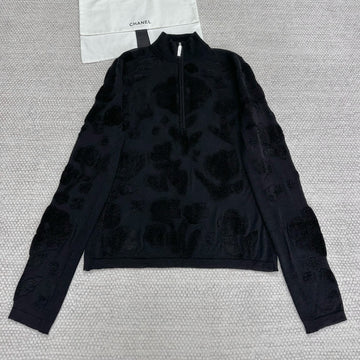 Chanel Women's Spring/Fall Floral Embroidered High-Neck Base Layer Solid-Color Silk-Cashmere Blend Long-Sleeve Sweater Ngvp #2561