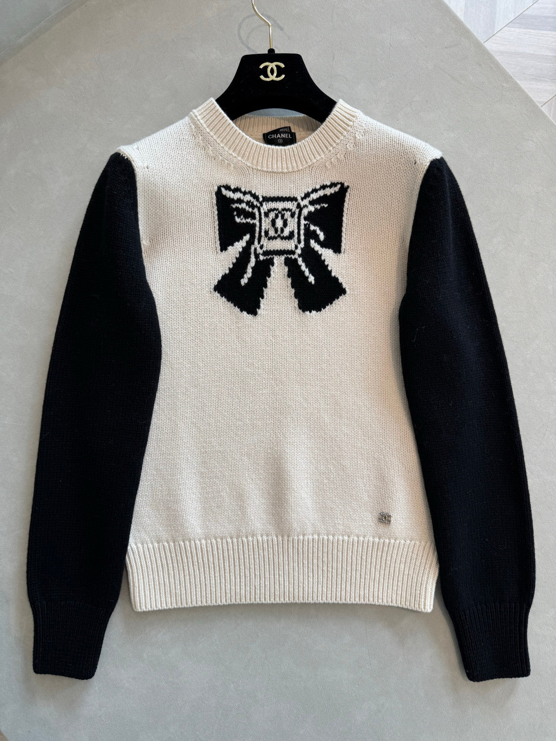 Chanel Pullover Wool Cashmere Ecru Black #334393
