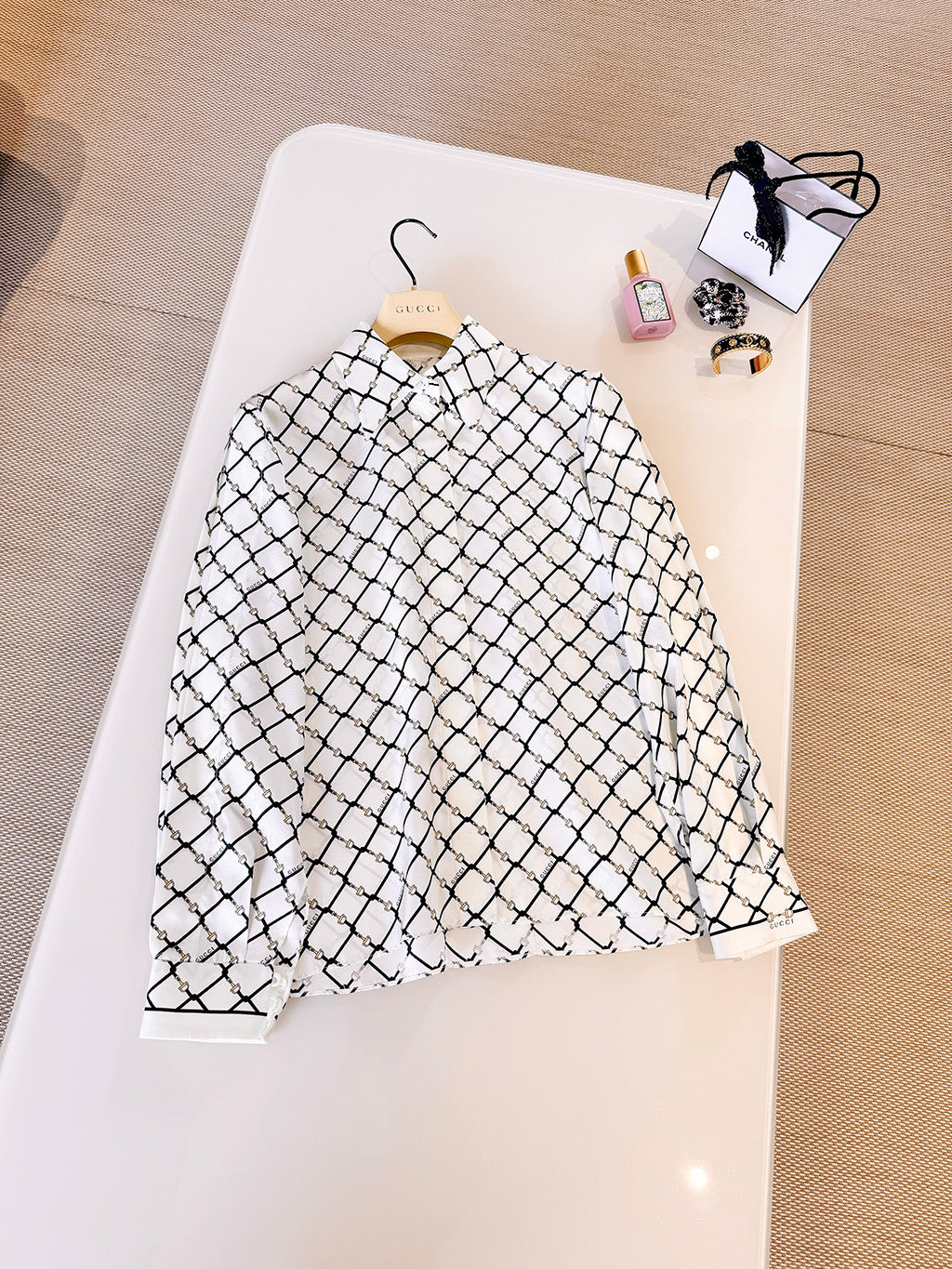 Gucci Printed Silk Twill Shirt in White #335907