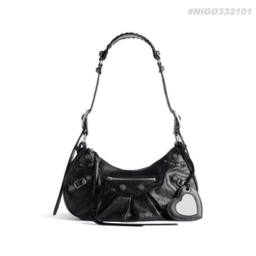 Balenciaga Le Cagole rivet silver buckle fine grain sheep leather half-moon bag crescent bag dumpling bag motorcycle bag armpit bag crossbody bag shoulder bag women's black #332101